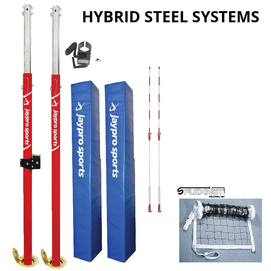 Hybrid Steel Volleyball Net System (3 in. Floor Sleeve) - NFHS, NCAA, USVBA Compliant from Jaypro Sports