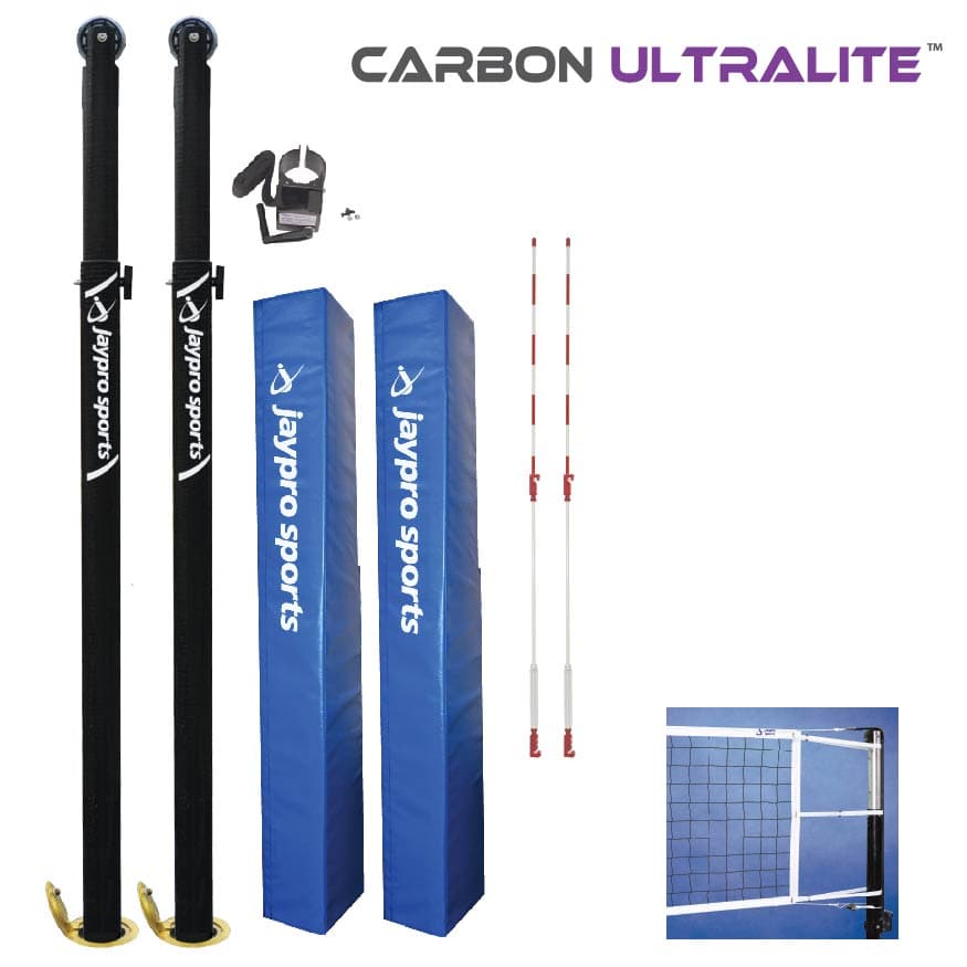 Carbon Ultralite Volleyball System (3-1/2 in. Floor Sleeve) - NFHS, NCAA, USVBA Compliant from Jaypro Sports