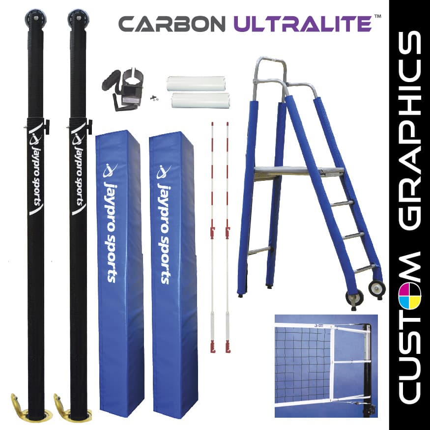 Carbon Ultralite Volleyball Deluxe Package with Custom Graphics (3-1/2 in. Floor Sleeve) - NFHS, NCAA, USVBA Compliant from Jaypro Sports