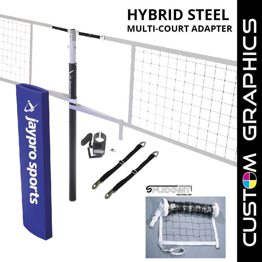 Hybrid Steel Volleyball Net Center Upright System with Custom Graphics (3-1/2 in. Floor Sleeve) - NFHS, NCAA, USVBA Comp from Jaypro Sports