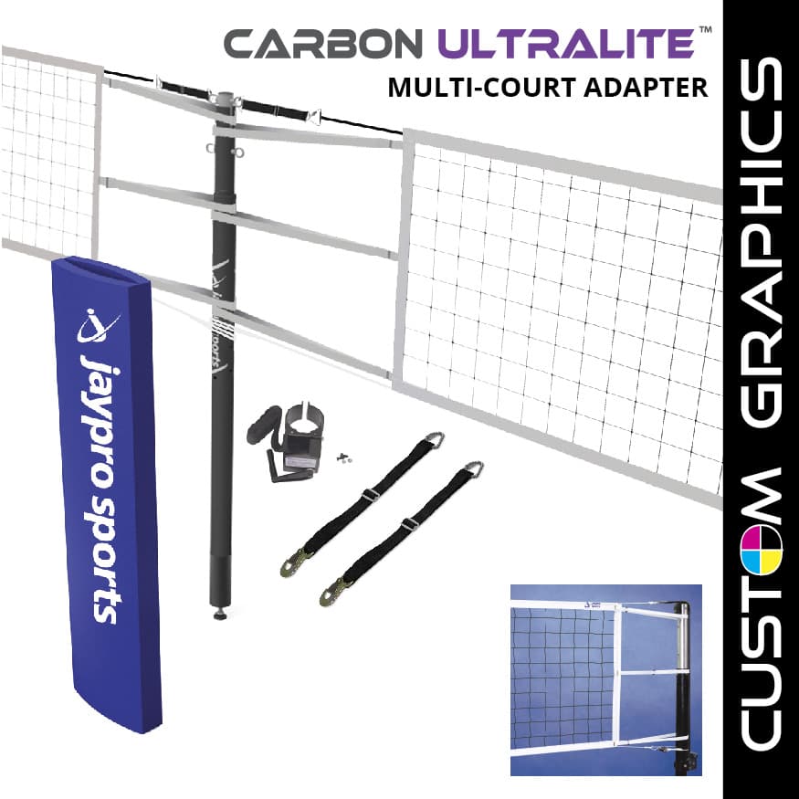 Carbon Ultralite Volleyball Net Center Upright System with Custom Graphics (3 in. Floor Sleeve) - NFHS, NCAA, USVBA Comp from Jaypro Sports